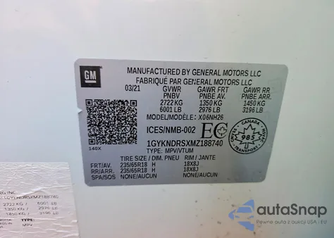 2021 Cadillac Xt5 Premium Luxury z USA, uszkodzony, nr VIN 1GYKNDRSXMZ188740